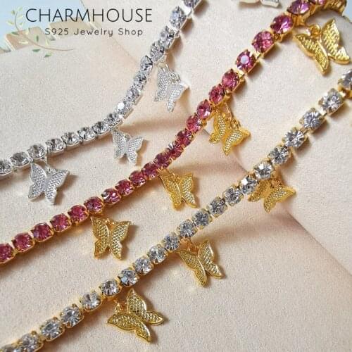 Rhinestone Anklets For Women Zirconia Butterfly Cuban Link Anklet Bracelet on Leg Chain 2020 Bohemia Jewelry Foot Accesories