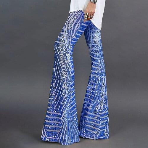 Sequin Casual Pants Women High Waist Loose Straight Wide Leg Trousers Women Ropa Mujer