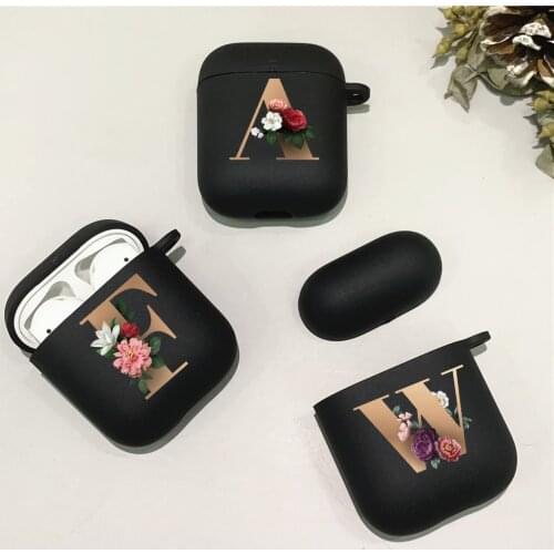Gold Floral Alphabet Initial Letter AirPods Case for Apple Airpods 1 2 Soft Silicone Protective Airpods Cover 3D Print Case Capa
