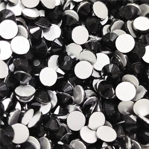 Black Nail Art Rhinestones ss3 ss4 ss5 ss6 ss8 ss10 ss12 ss16 ss20 ss30 ss34 Glass/ Crystal Non HotFix Nail Art Decorations