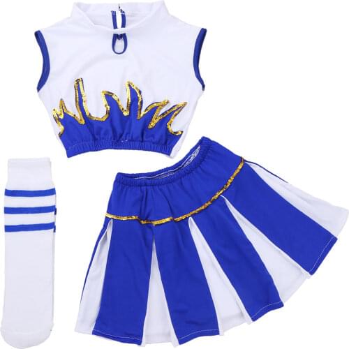 Children Kids Girls Cheerleader Costume Uniform School Football Basketball Cheer Costume Outfit For Halloween Cosplay Dress Up