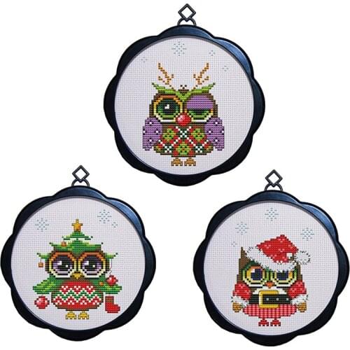 Joy Sunday New Cute Owl Picture Cross StitchHandicrafts Cross Stitch Kit Handmade Embroidery For Christmas Gift Small Decoration