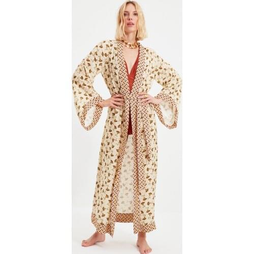 Retro Pattern Mixed Viscose Kimono&Caftan Rope Summer/Spring Street Beach Homewear Fashion