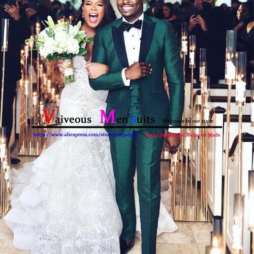 Custom Made Dark Green Peaked Lapel Mens Suit Set Formal Wedding Prom Groom Tuxedo 3 Piece Suit (Jacket+Pants+Vest) Trajes