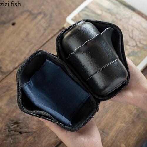 Creative Black Ceramic Teacup Teapot Outdoor Travel Tea Set Desktop Decoration Simple Portable Teapot Teacup Home Decoration New