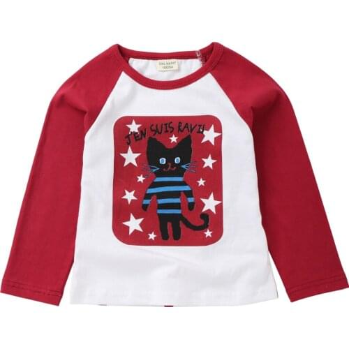 Cute Cartoon Girls Shirts Cat Star Pattern Boys T-shirts Long Sleeve Autumn Tops Kids Clothes Children Cotton Blouse 2018 MF8610