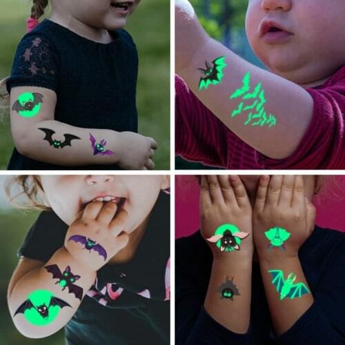 Cute Luminous Tattoo Fashion Temporary Body Sticker Club Party Cartoon Bat Glowing In Dark Carnival Party Decorations for Kids