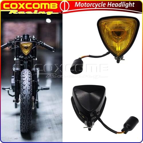 Motorcycle H4 12V 60/55W Retro Amber Lens Triangle Head Lamp For Honda Harley Chopper Cruisers Bobber XS650 CB250 Custom