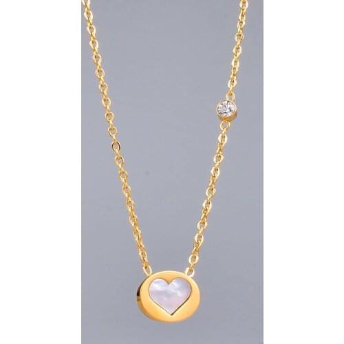 Mosaic Pave Shell Hearts Pendant Necklace Titanium Stainless Steel Fine Jewelry 18K Gold Plated Never Fade Woman Gift Never Fade