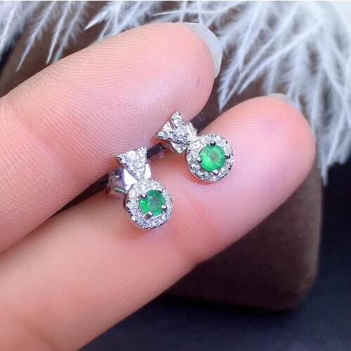 Natural Real Emerald Earring 925 Silver sterling Fine Charm Jewelry for Women Wedding Party Earring
