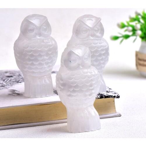 Natural Crystal Selenite Stone Owl Rock Mineral Specimen Healing Stone Crafts Lucky Items Feng Shui Collectible Figurine Gift1PC