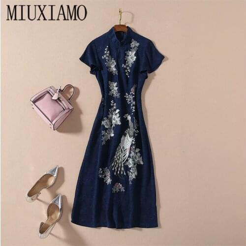 MIUXIMAO High Quality 2020 Summer Dress Party Casual Beach Vintage Elegant Fashion Flower Brid Embroidery Dress Women Vestidos