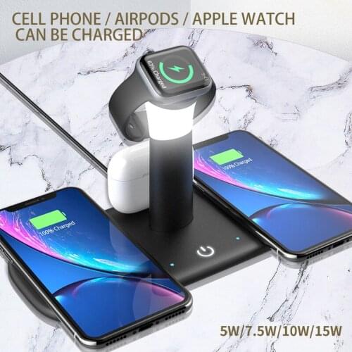 15W Fast Wireless Charger Stand for IPhone 12 Airpods Pro IWatch Wireless Night Light Multifunctional 5-In-1 Charging Base