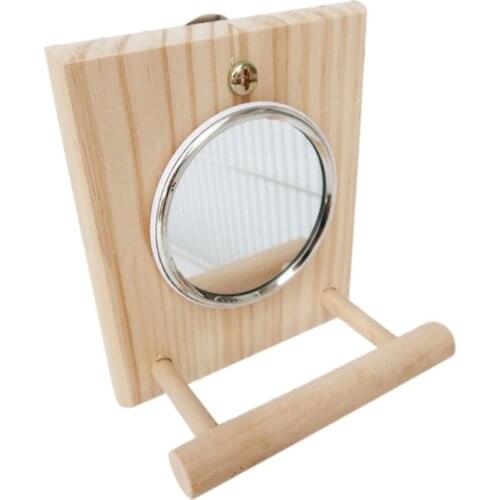 Bird Mirror with Wooden Perch Fun Platform Stand Wooden PlayToys for Parrots 896A