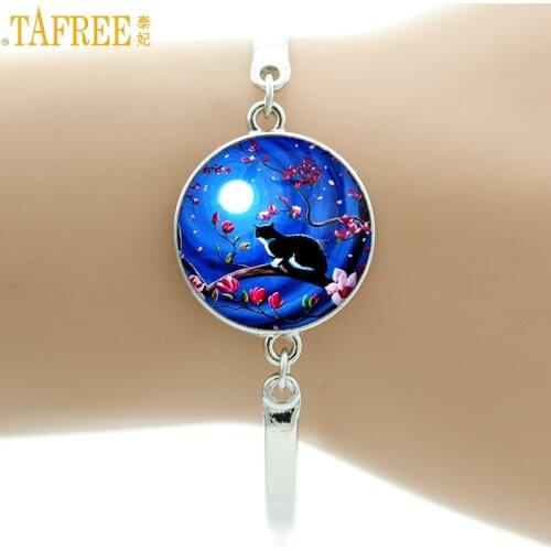 TAFREE Blue Moon and bracelet Galaxy art Kitten Shabby Chic Cats Glass Cabochon animal bracelets women jewelry NS35