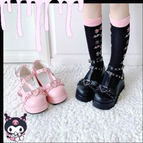 Platform Lolita Kawaii Pu Shoes Bowknot Demon Dark Goth Punk Devilian Little Bat Style Loli Cosplay High Heel 5.5cm