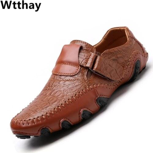 Handmade Genuine Leather Mens Shoes Casual Brand Italian Men Loafers Fashion Breathable Driving Shoes Slip on Moccasins Wtthay