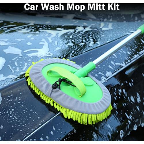 Car Wash Mop Mitt with Extendable Handle Chenille Microfiber Car Cleaning Kit /Washing Car Telescopic Mop with Replacement Head
