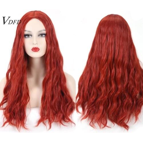 VDFD Red Synthetic Cosplay Wig for Halloween Long Wavy Party Hair Purple Costume for Women Heat Resistant Fiber