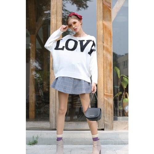 Knitted Pullover Sweater Women Causal Long Sleeve O Neck Tops Jumper Sweet Loose Warm Love Letter Sweater Female Autumn 2020