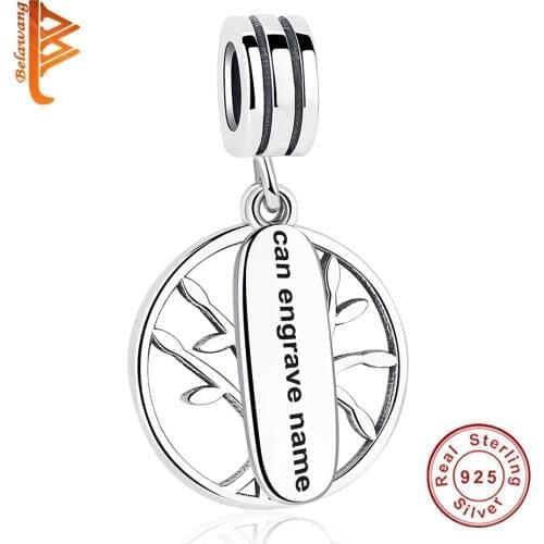 Engrave Name Custom Charms Beads Authentic 925 Sterling Silver Family Tree Charms Fit Pandora Bracelet Original Fine Jewelry