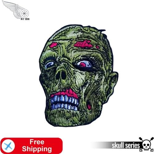 Zombie Skull Embroidered Patches Iron on or Sew on for Clothes Biker Cool Fashion Back Badge Punk Things MC Jackets Stickers