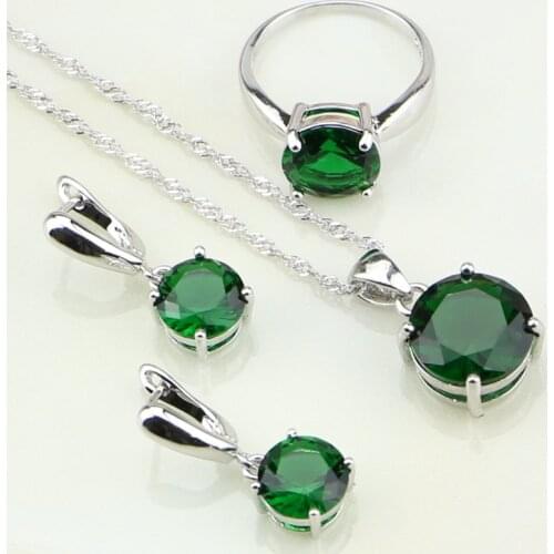 925 Sterling Silver Jewelry Round Shaped Green Emerlad Zircon Bridal Sets Jewelry For Women Party Earrings/Pendant/Necklace/Ring