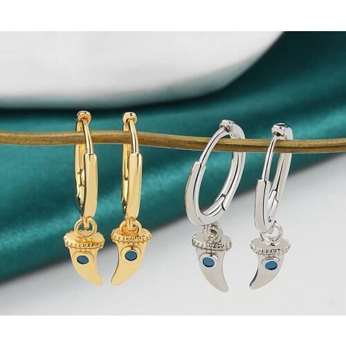 Binmonray 925 Sterling Silver Bohemian Wolf Tooth Zircon Pendant Drop Earrings Womens Trendy Personality Hip Hop Rock Jewelry