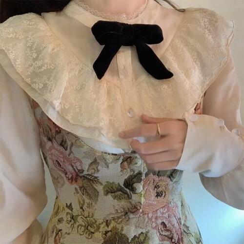 Herstory Vintage Palace Style Autumn Winter New 2021 Ruffles Collar Long Sleeve Print Midi Dress Elegant Dress