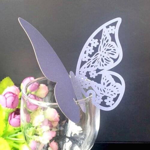 20 pieces/lot Butterfly Laser Cut Paper Place Card / Escort Card / Cup Card/ Wine Glass Card For Wedding Party Decoration