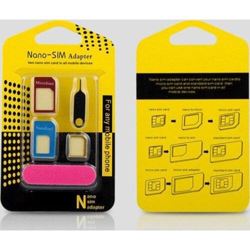 5 in 1 Sim Cards Adapters Metal Holder Card With Sander Open Needle Tray For Smartphones