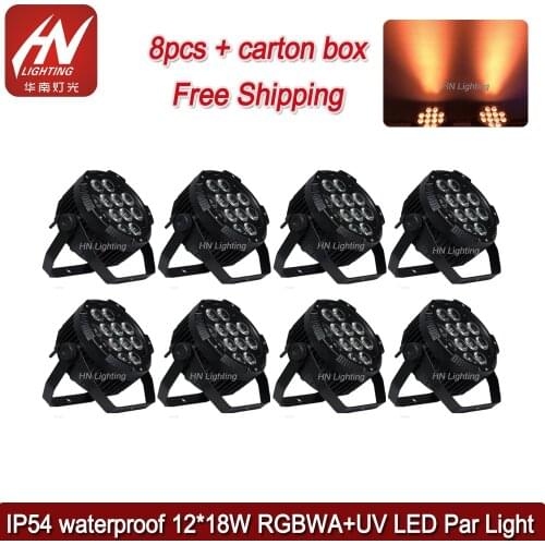 8pcs Led battery uplight ip54 waterproof 12*18W RGBWA UV 6in1 par led battery powered wireless dmx led lights