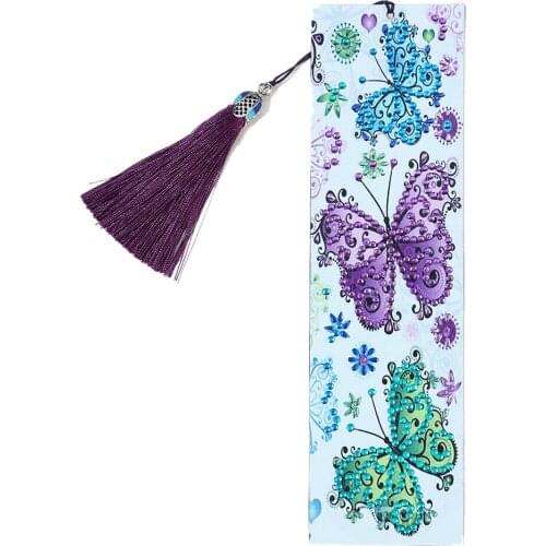 Diamond Painting butterfly Leather Bookmarks Tassel Bookmarks Special Shaped Diamond Embroidery Craft decoration