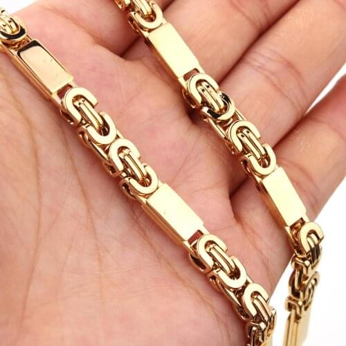 High Quality 6mm Metal Stainless Steel Gold Tone Handmade Byzantine Link Chain Mens Womens Necklace Or Bracelet Wholesale Gift