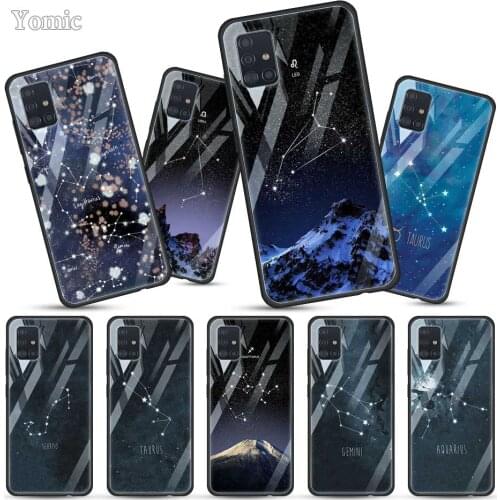 Glass Case for Samsung Galaxy A50 A51 A70 A71 5G A01 A10 A11 A20 A21 A30 A31 A40 A41 Zodiac Signs Constellation Star Mountain
