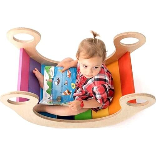 Montessori Wooden Rainbow Rocking Chair Balance Board Toddler Climbing Interactive Kindergarten Wooden Toys