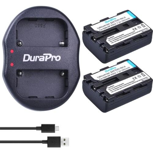 DuraPro 2pc NP-FM50 NP FM50 1800mAh Rechargeable Li-ion Batteries + Dual USB Charger For Sony NP-FM51 NP-QM50 NP-FM30 NP-FM55H