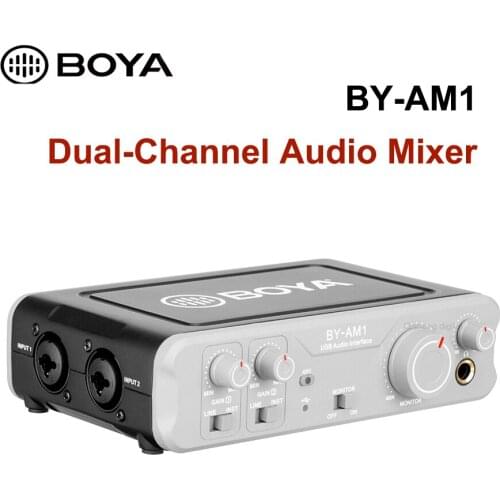 BOYA BY-AM1 Dual Channel Audio Mixer USB Audio 6.35mm/XLR Combo Inputs for Video Recording Computers Laptops Guitar Microphone