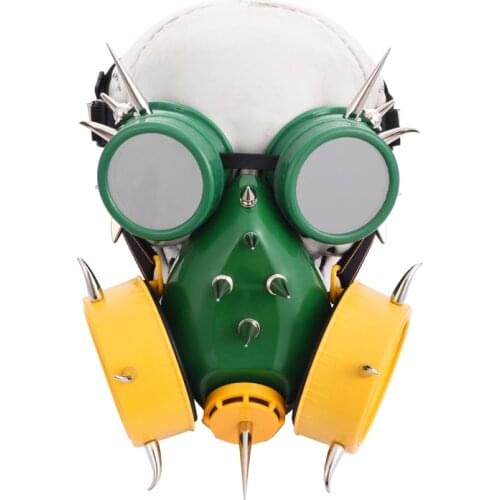 Gothic Resin Green Steampunk Mask & Goggles Set Retro Cosplay Rivets Gas Masks Glasses Punk Halloween Costumes For Women /Men