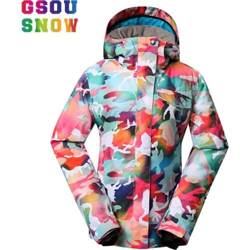 GSOU SNOW Hooded Skiing Jacket Women Winter Waterproof Windproof Warm Snowboard Jackets -35 Degree Female Snow Clothes Coat