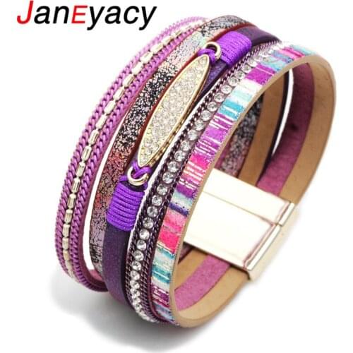 Janeyacy 2018 Bohemian Pearl Crystal Leather Bracelet Women Magnetic Buckle Multilayer Bracelet Brand Fashion Handmade Pulsera