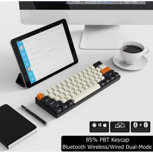 New Ajazz AK61 85% PBT Keycap Bluetooth Wireless/Wired Dual Mode Backlit Mechanical Keyboard For Ipad Notebook Black Blue Axis