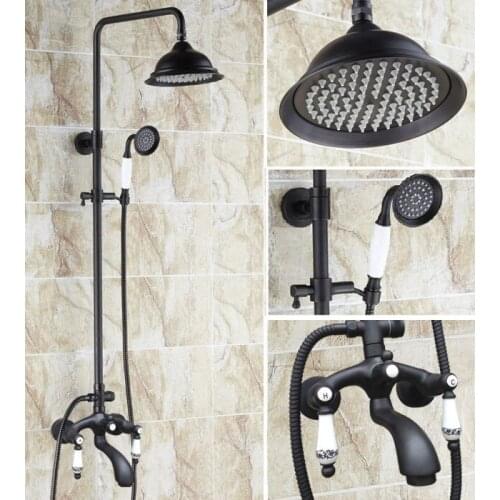 Oil Rubbed Brass Wall Mounted Rain Bathroom Rainfall Shower Faucet Set with Hand Spray Shower Head Bath Tub Mixer Tap 2hg134