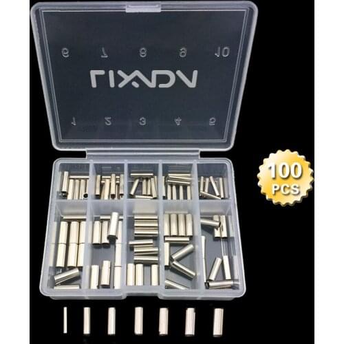 Lixada 100Pcs Fishing Single Barrel Copper Crimping Sleeves Fishing Line Clip Tube Connector Mixed Size Fishing Accessories