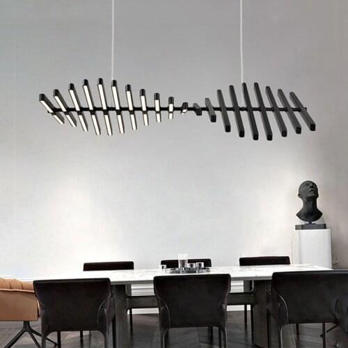 Modern LED Chandelier Lighting Novelty Art Living Room Kitchen Cafe Pendant Lamp Fishbone Shape Office Strip Light Hanging Light