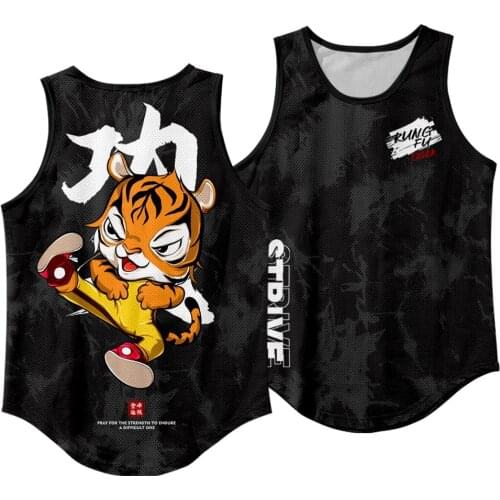 2021 Summer Men Women Bodybuilding Black Tiger Print Tank Tops Gym Workout Fitness Sleeveless Running Fashion Casual Vest