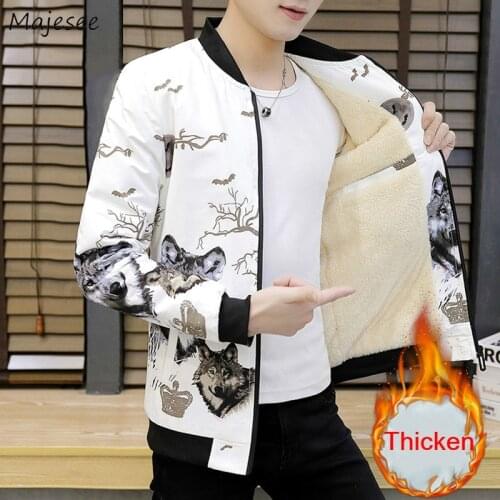 Jacket Men Thicken Plus-velvet Warm Thermal Printed Mens Jackets Casual Slim Fit Fashion Korean White Males Coat Chic Ulzzang