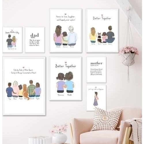 Enfold Family Dad Mother Child Sister Pet Love Wall Art Canvas Painting Nordic Posters And Prints Wall Pictures Kids Room Decor