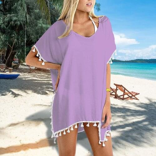 New Chiffon Tassels Beach Wear Women Swimsuit Cover Up Swimwear Bathing Suits Summer Mini Dress Loose Solid Pareo Cover Ups#f35