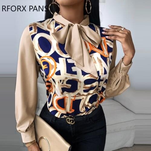 Autumn Letter Pattern Print Lantern Sleeve Shirt Women Long Sleeve Top Women Top